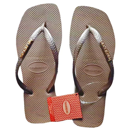 2025 Summer New Women's Square Toe Rubber Flip Flops Luxury Casual Outdoor Beach Sandals Size 35-42 Women's Shoes