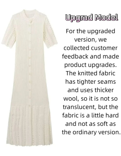 Elegant Knitted Single Breasted Midi Dress Women's Patchwork Dresses Female 2025 Summer Robe New Black Beige Robes Evening Party