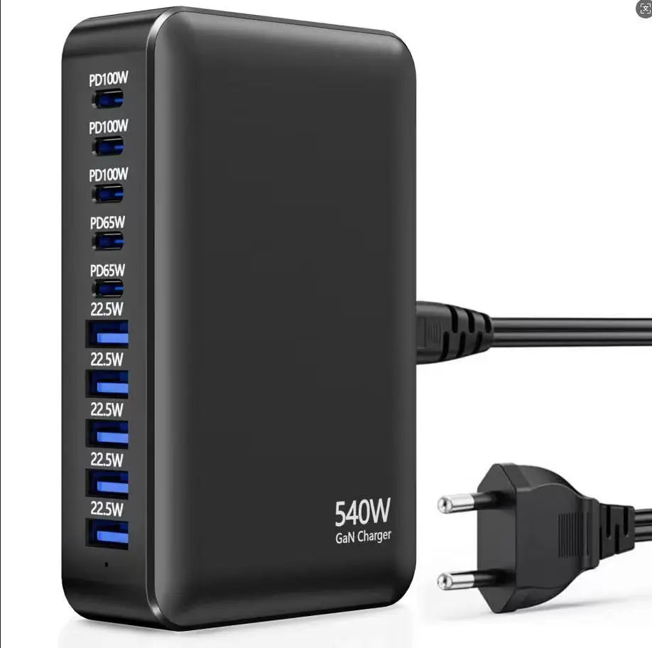 New 540W 10-port fast charging station type-c charger Multi-port USB mobile phone charger Convenient charger Home Office Travel