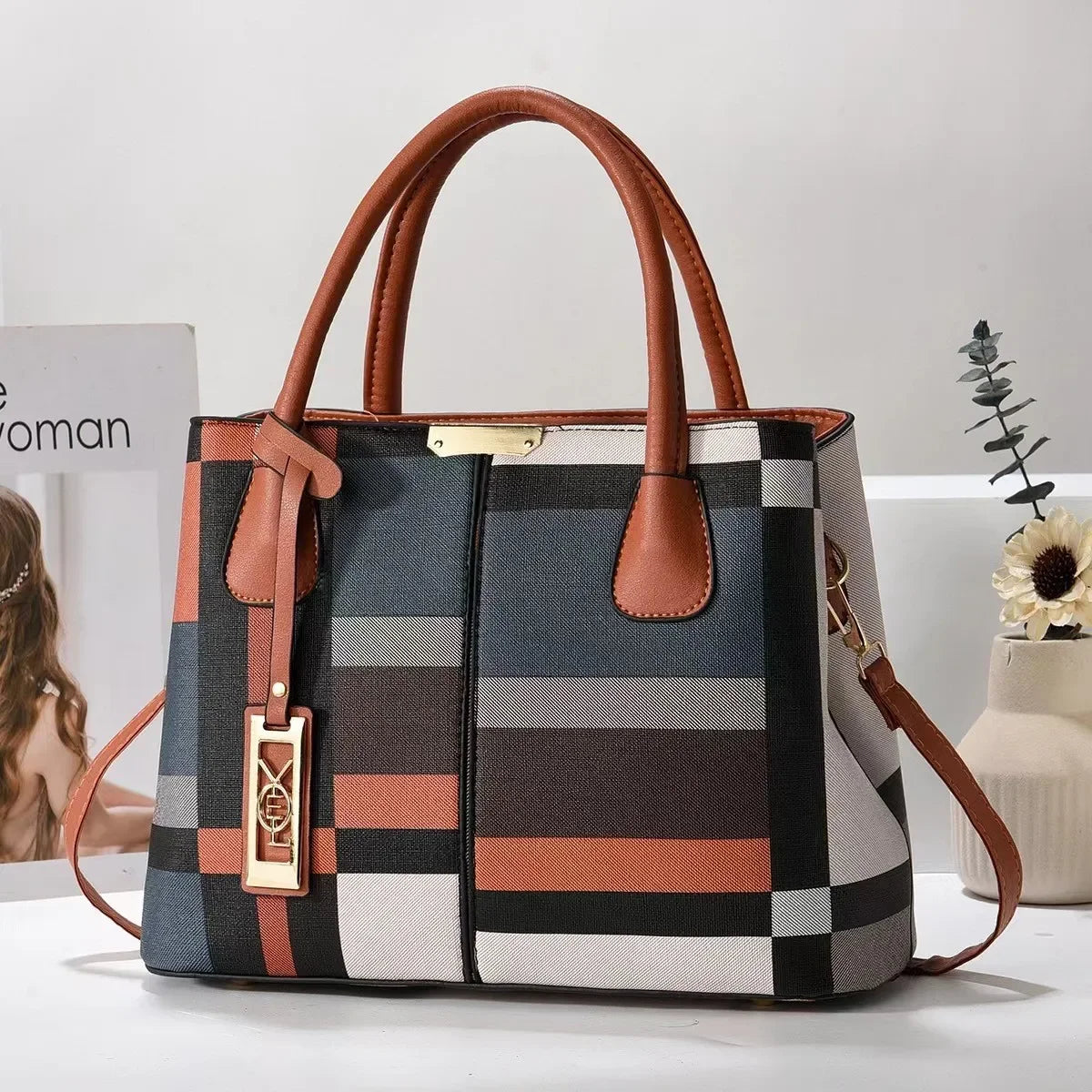 Simple Women's PU Leather Shoulder Bag Large Capacity Handbag Wire Tag Hanging Bag Square Shape Soft Handbags with Zipper