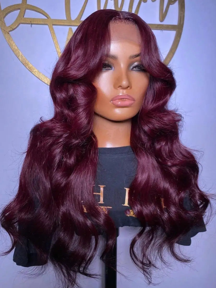 34 Inch 200% 99J Burgundy Color 13x4 Transparent Lace Frontal Wigs Human Hair Body Wave Pre Plucked With Baby Hair For Women