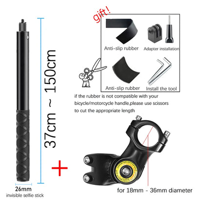 Motorcycle Bike Panoramic Monopod Bicycle Hidden Selfie Stick for GoPro Max Her 11 10 9 One DJI Insta360 Action Camera Accessory