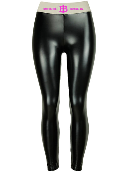 New Women PU Pencil Pants Black Push Up Hip Letter Leather Leggings