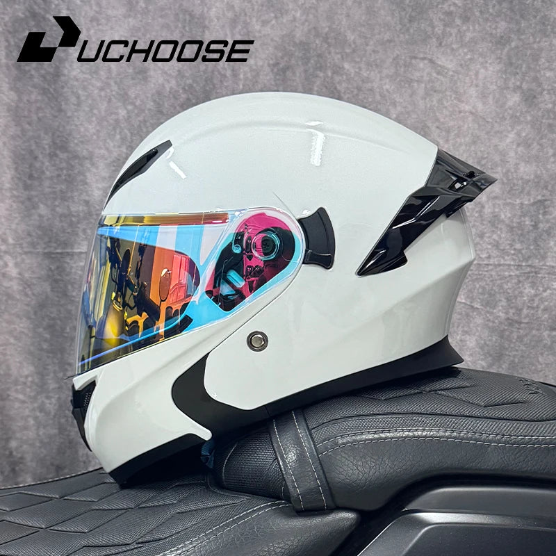 Uchoose DOT Approved Helmets Crash Motorbike Protective Gear Men Women Flip Up Helmet Motorcycle Double Sun Visor
