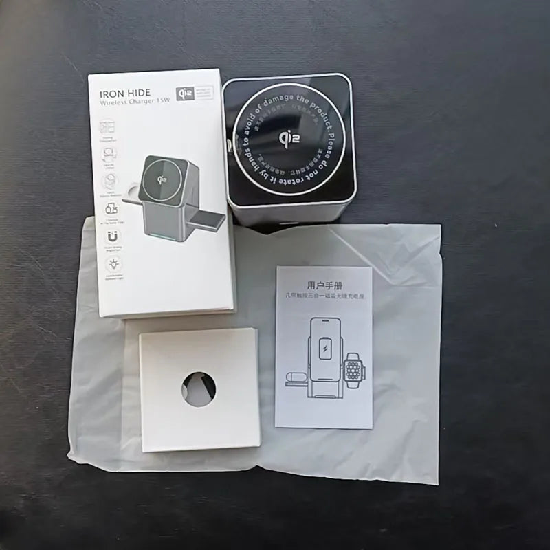2025 Touch Auto-Rotating Qi2 3 in 1 Magnetic Wireless Charger Stand For iPhone Samsung Xiaomi OPPO 30W Fast Charging