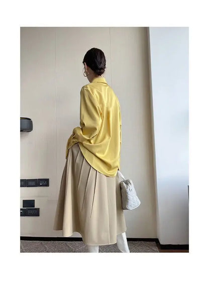 Spring Autumn New Elegant Long Sleeve Loose Shirt Tops Solid Color All-match Fashion Blouse Temperament Korean Women Clothing