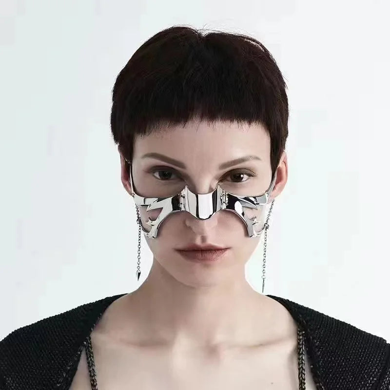 2023 Punk Mask Liquid Irregular Silver Color Hollow Titanium Steel Punk Cool Facial Accessories For Women Men Party Jewelry