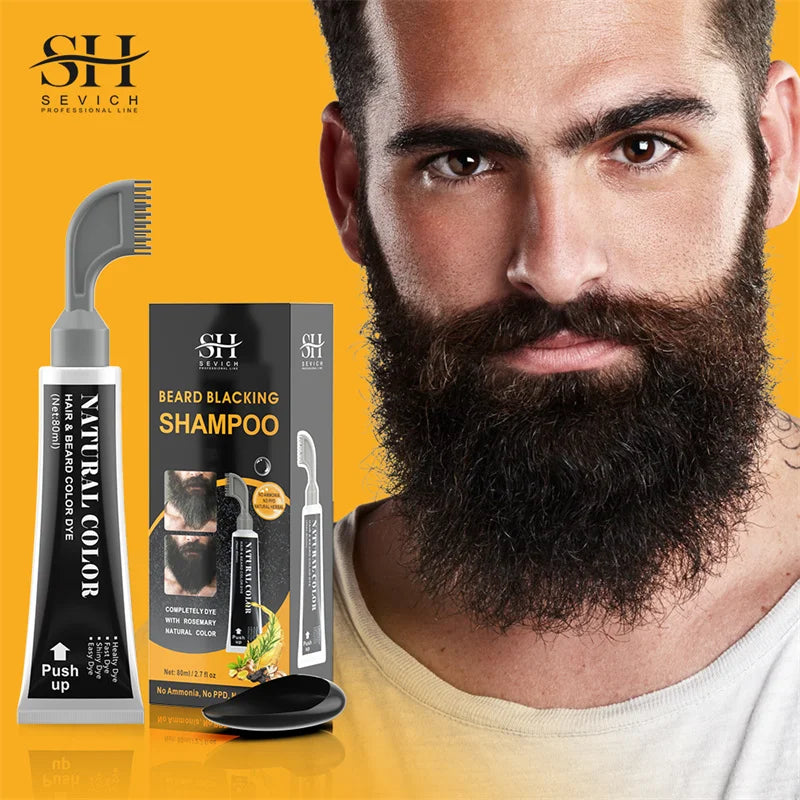 80ml Hair Dye Cream Black Beard Dye Cream For Men Permanent Plant Beard Dye Shampoo Fast Cover White Grey Beard Hair Care