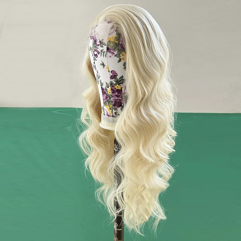 AIMEYA Blonde Wig Synthetic Lace Wigs for Women Natural Hairline Synthetic Lace Frontal Wig Preplucked Wavy Wigs Cosplay Use