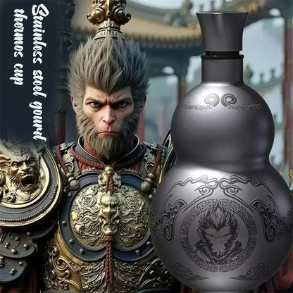 Portable Wukong Gourd Water Bottle – 500ml 304 Stainless Steel Insulated Cup, Black Game Role-Playing Decoration