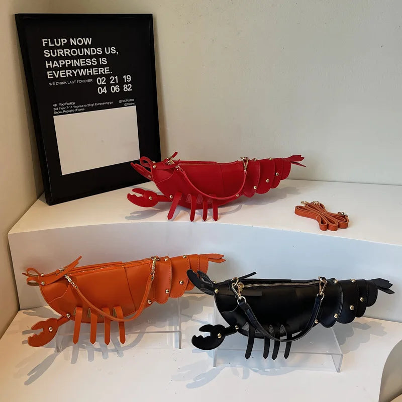 Young Girls Lobster Shape Crossbody Bag Solid Color Pu Leather Handbag Cute Creative Funny Bag Casual Toy Cross Body Phone Bag
