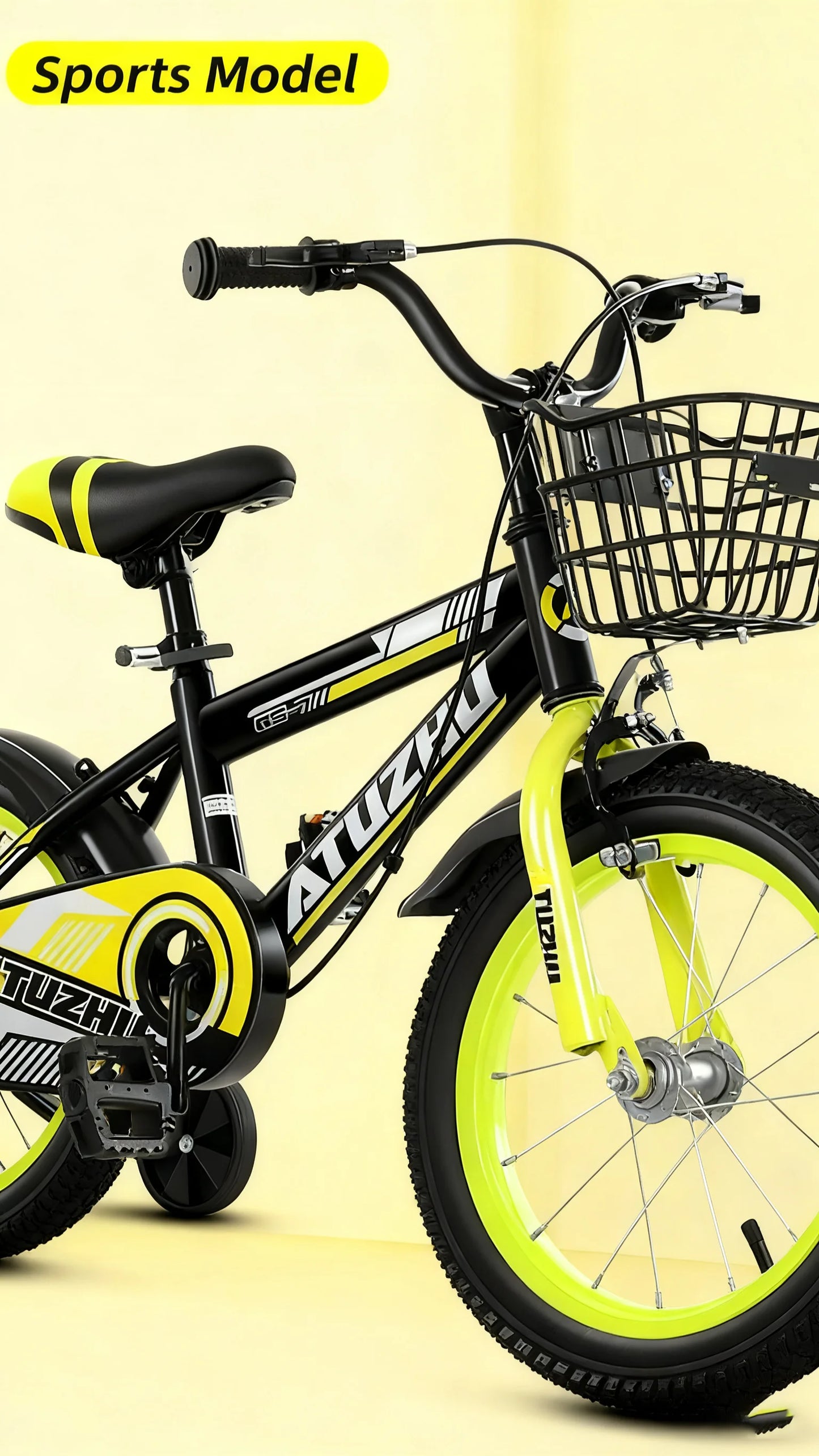 Bright Yellow Sports Style Children's Bicycle - 14 Inch 16 Inch 18 Inch Pedal Bikes for Boys And Girls Aged 3-9 Years Old