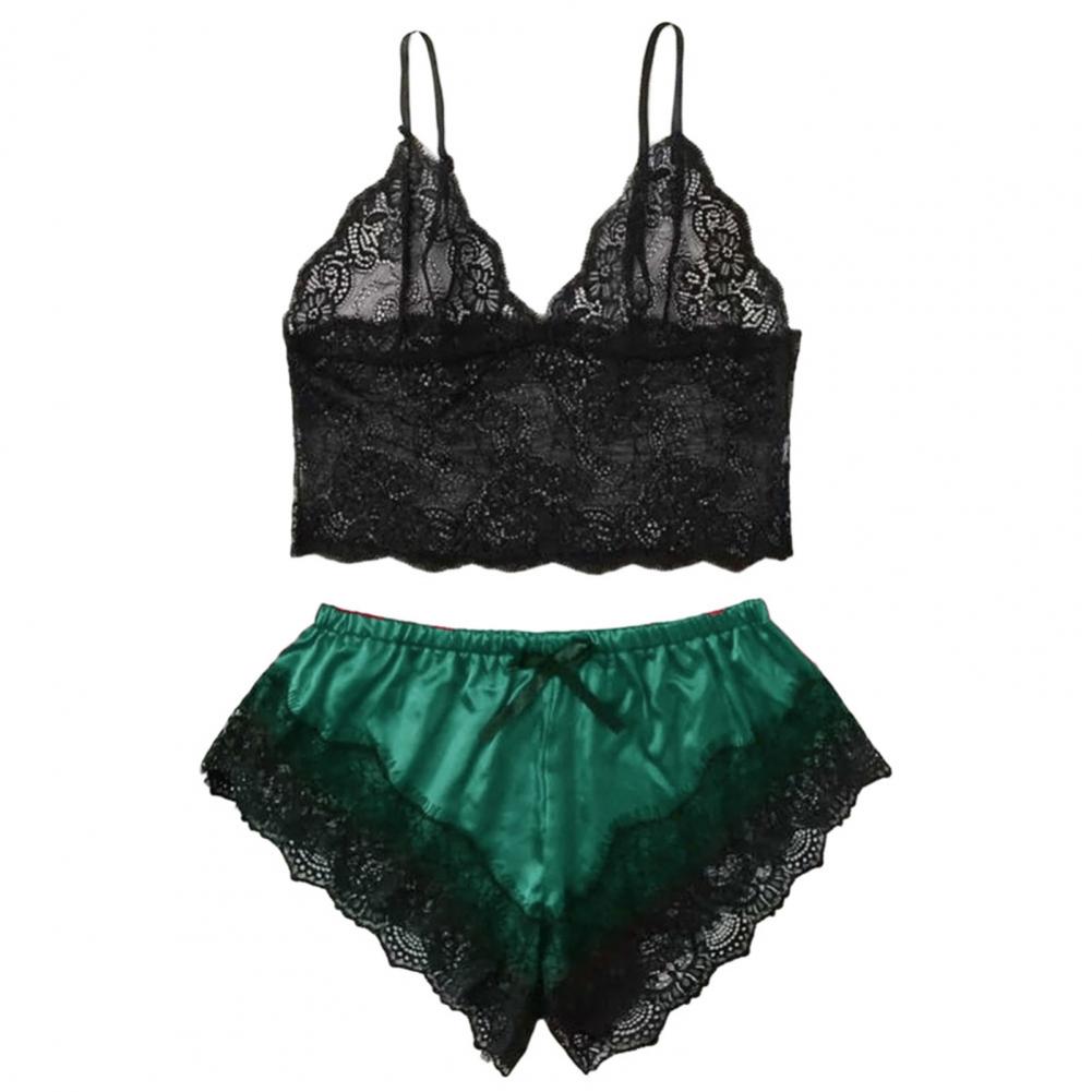 Spaghetti Strap Shorts Women Sleepwear Set Elastic Solid Color Female Camisole Shorts Lace Women Sleepwear Set