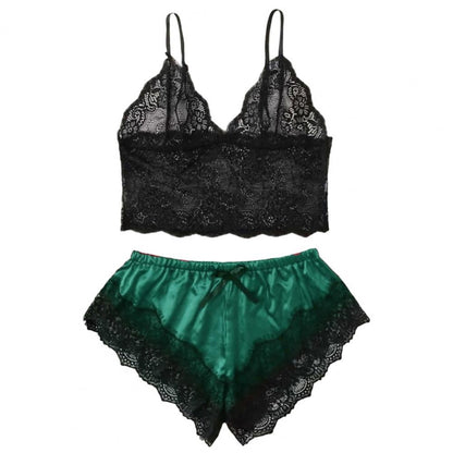 Spaghetti Strap Shorts Women Sleepwear Set Elastic Solid Color Female Camisole Shorts Lace Women Sleepwear Set