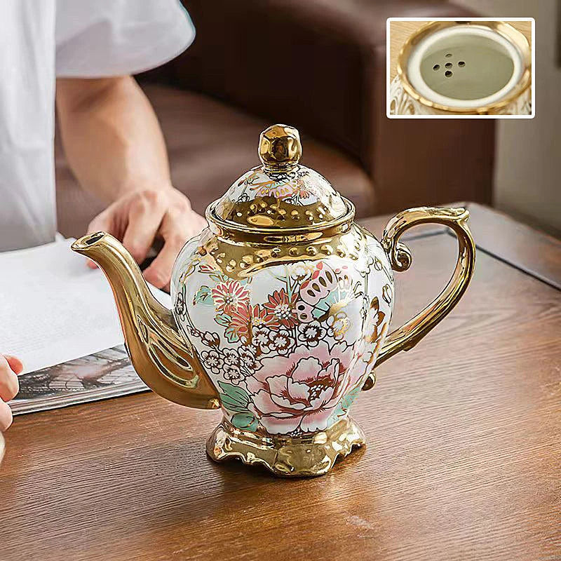900ML European British Teapot  Porcelain High-Capacity Tea Pot With Filter Luxury Teaware Heat Resistant Kettle Pot Ceramic