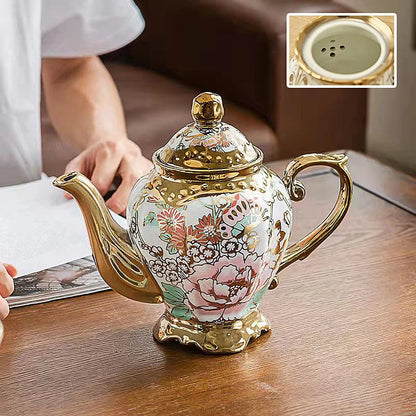 900ML European British Teapot  Porcelain High-Capacity Tea Pot With Filter Luxury Teaware Heat Resistant Kettle Pot Ceramic