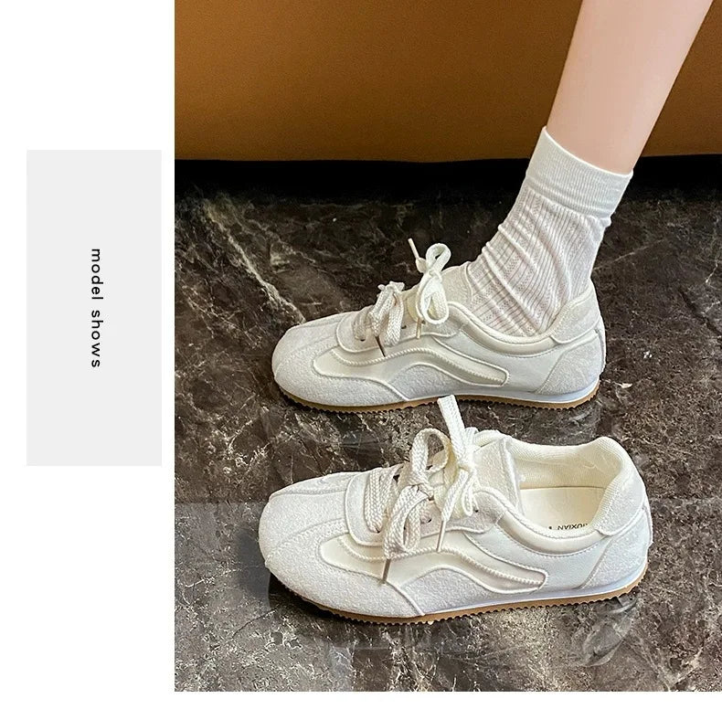 Women's Casual Shoes Suede Leather Training Shoes for Women 2026 Patchwork Retro Sneakers Ladies Casual Flat Heels Walking Shoes