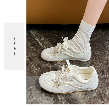 Women's Casual Shoes Suede Leather Training Shoes for Women 2026 Patchwork Retro Sneakers Ladies Casual Flat Heels Walking Shoes