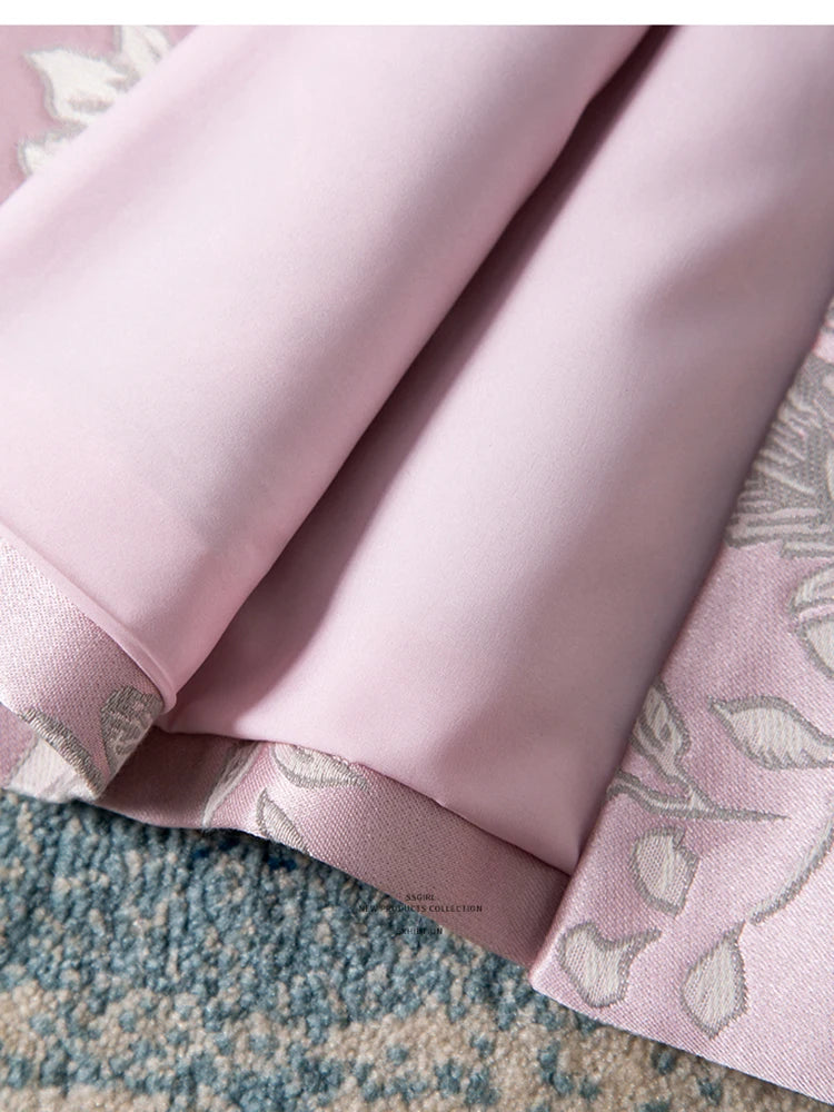 Luxury Beaded Pink Chinese Style Women's Top 2025 Loose Shoulder Embroidery Jacquard Elegant Fashion Blouse Outerwear