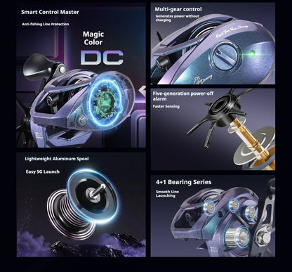 DC Intelligent Baitcasting Reel, Electronic Electromagnetic Brake Anti-Backlash Low Noise Long Cast Fishing Reel w/ Metal Wrench