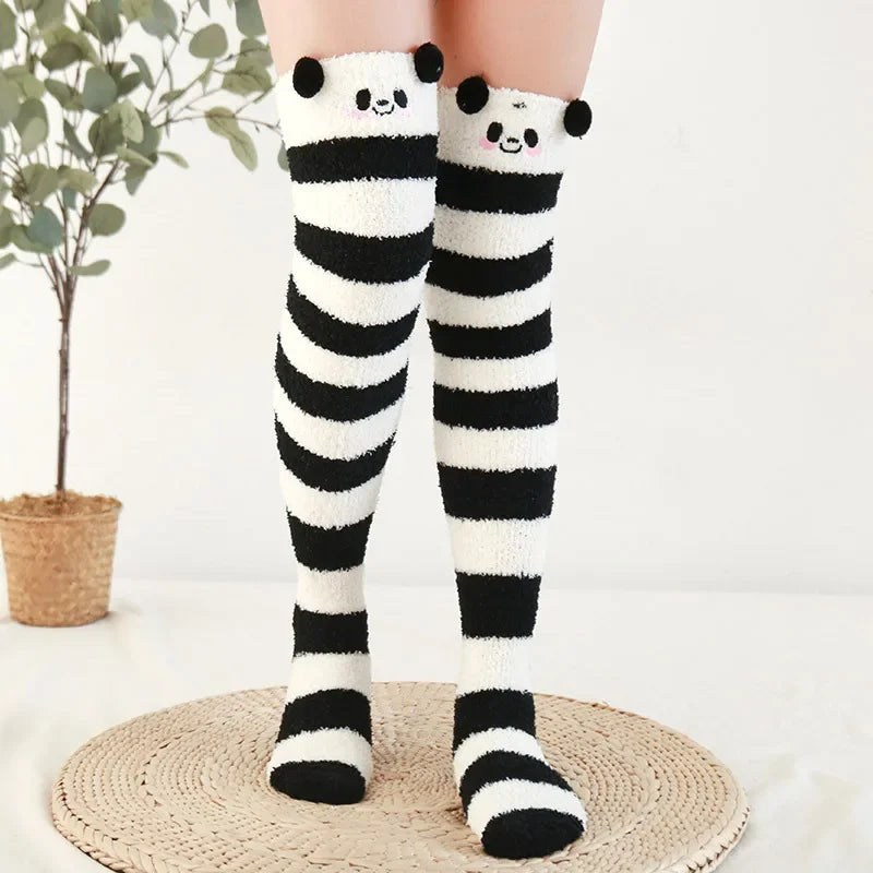 Snug Fleece Over Knee Socks Plush Cozy Winter Fall Sweet Long Female Hosiery Soft Fuzzy Leg Covers Floor Wear2024 New Bulk Deal