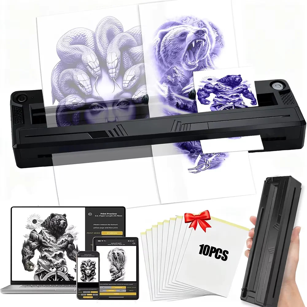 Complete Wireless Tattoo Pen Kit 7 Strokes Adjustable Tattoo Machine with Transfer Printer Ink Set Permanent Makeup Tattoo Kit