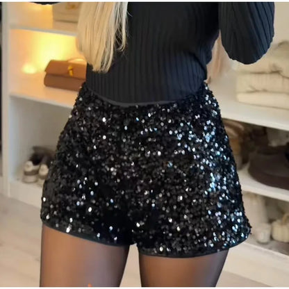 Chic Sequin Women's Shorts Sexy Black High Waist Mini Short Pants Female 2026 Spring New Fashion Woman Party Evening Outwears