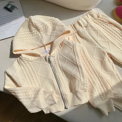 Flared Pants Childrens Set Girls Autumn New Korean Short Knitting Long Sleeved Tops Forking Two Piece Tide Hooded