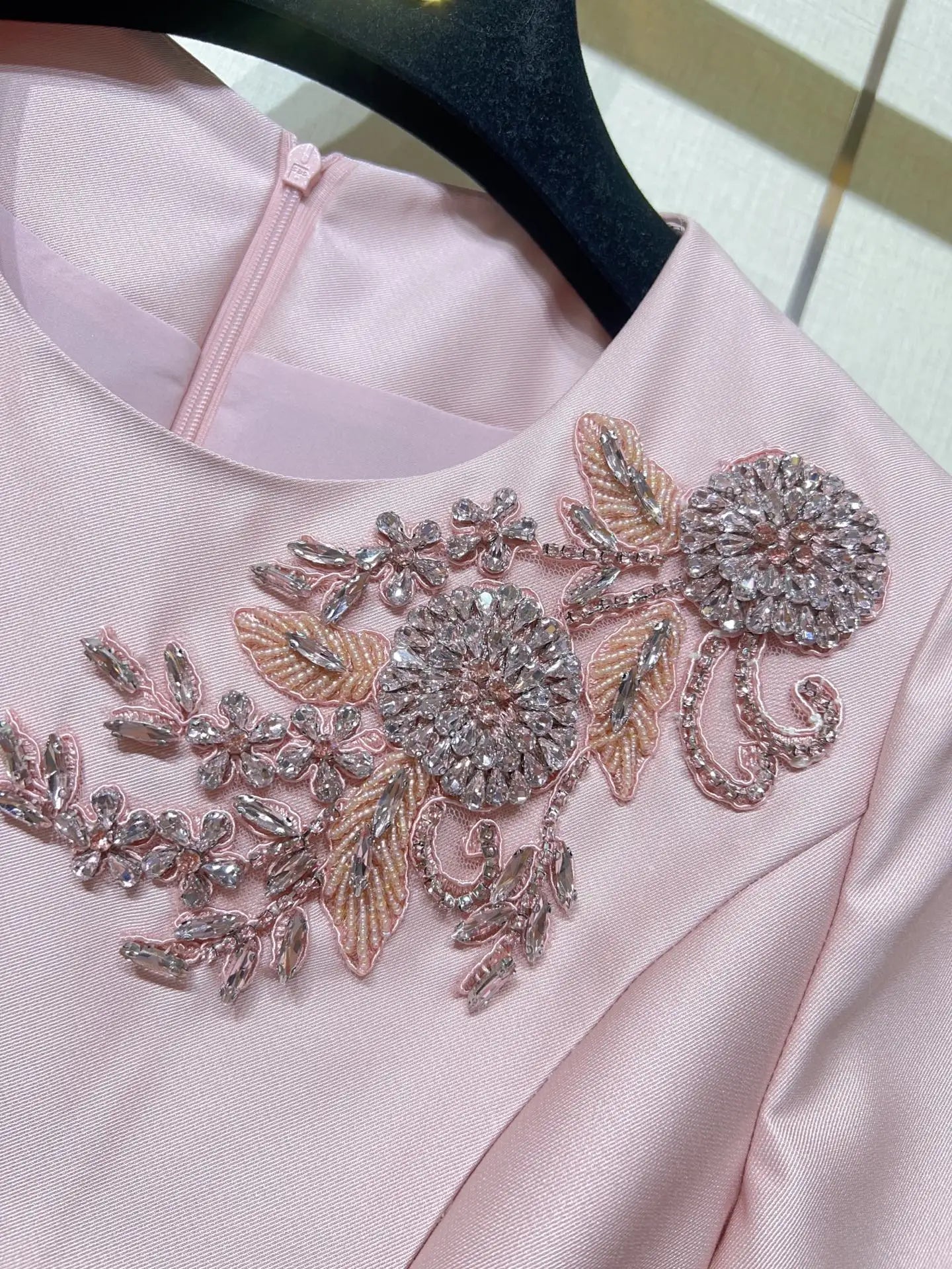 ZJYT Elegant Luxury Diamonds Dress Women 2026 Spring Summer Short Sleeve Midi Special Party Eve Dresses Pink Casual Vestidos