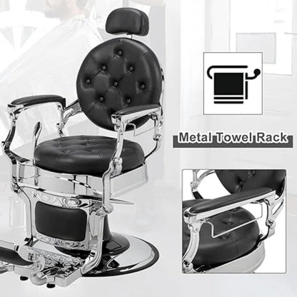 700lbs Heavy Duty Vintage Recline Barber Chair – Hydraulic, 360° Rotatable with Headrest for Professional Salons,Customized
