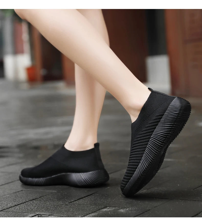 Women's Solid Color Sneakers Breathable Mesh Woven Outdoor Lightweight Low Top Walking Running Sports Socks Shoes