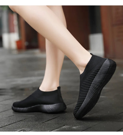 Women's Solid Color Sneakers Breathable Mesh Woven Outdoor Lightweight Low Top Walking Running Sports Socks Shoes