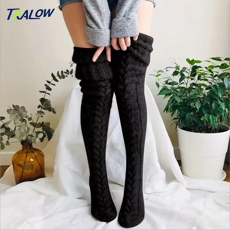 TRALOW Women's Thigh High Socks Over the Knee Cable Knit Boot Socks, Long Warm Fashion Leg Warmers Winter For Party Cosplay Yoga