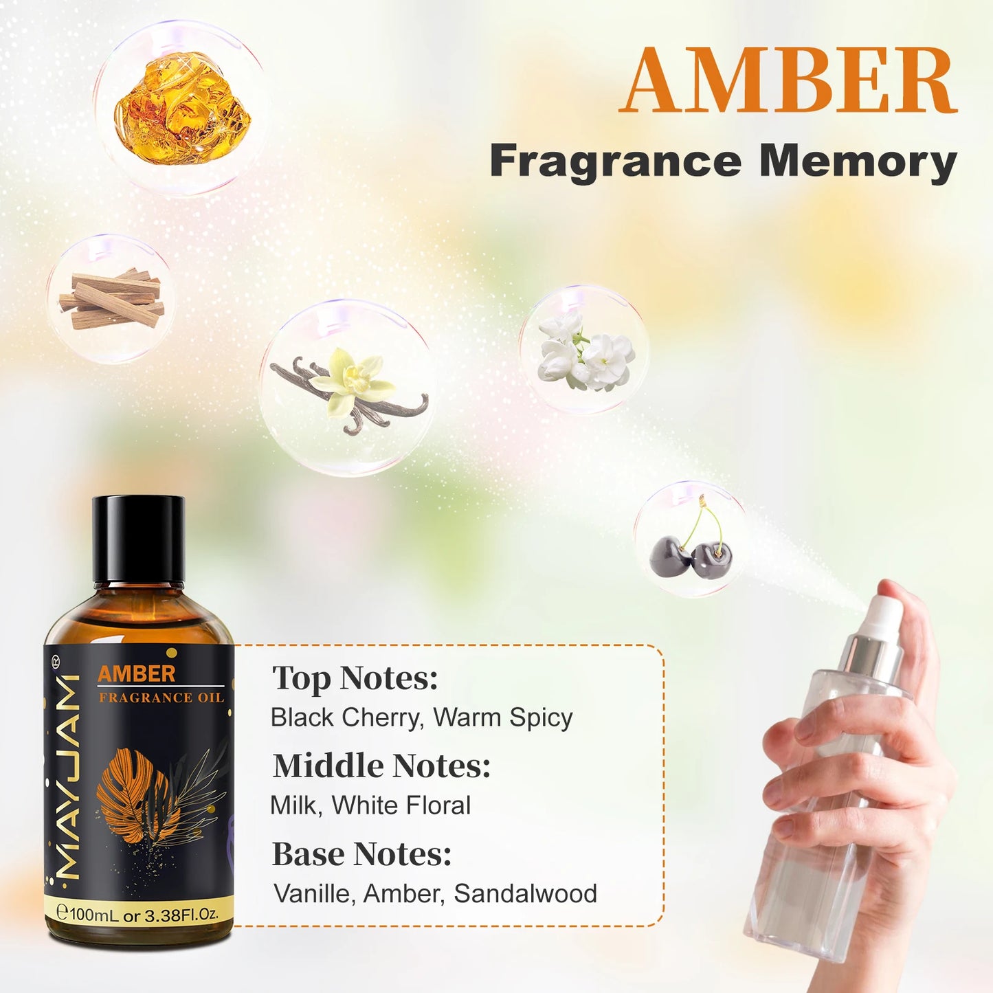 MAYJAM 100ml Fragrance Oil White Santal Amber Chocolate Moroccan Rose Aromatic Essential Oil for Humidifier Diffuser Gift Box