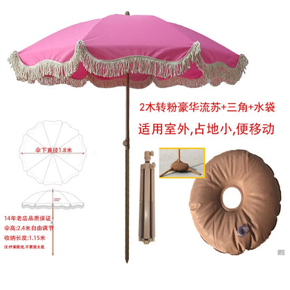 Pink beach parasol, white outdoor props, sun umbrella, garden big beach umbrella promotional advertising umbrella