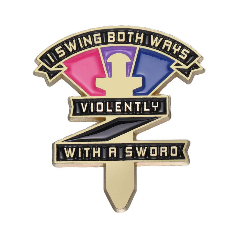 LGBT Rainbow Enamel Pins Bisexual Swing Both Ways Violently With A Sword Pride Brooches Lapel Badges Jewelry Gift for Friends