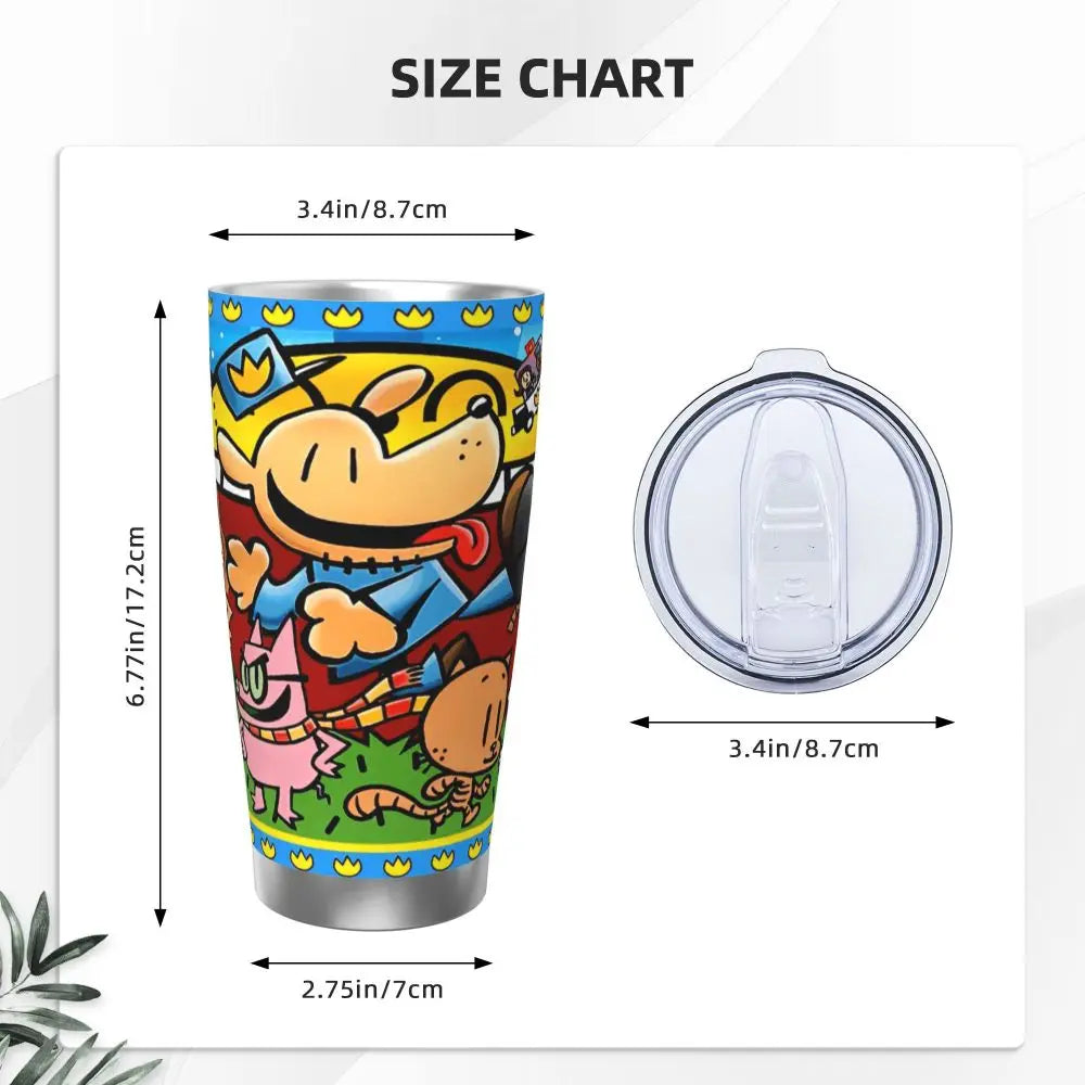 Dog Man Dogman Movie Comic Insulated Tumbler with Straws Cartoon Stainless Steel Thermal Mug Double Wall Car Bottle Cups, 20oz