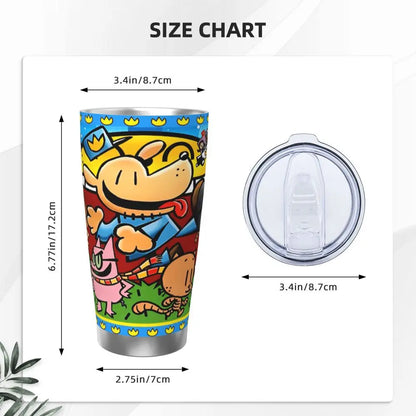 Dog Man Dogman Movie Comic Insulated Tumbler with Straws Cartoon Stainless Steel Thermal Mug Double Wall Car Bottle Cups, 20oz