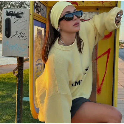 2026 EME Studio Winter Spain Version Of The Letter Printed Shirt New Unisex Loose Couple Personality Casual Fashion Sweater