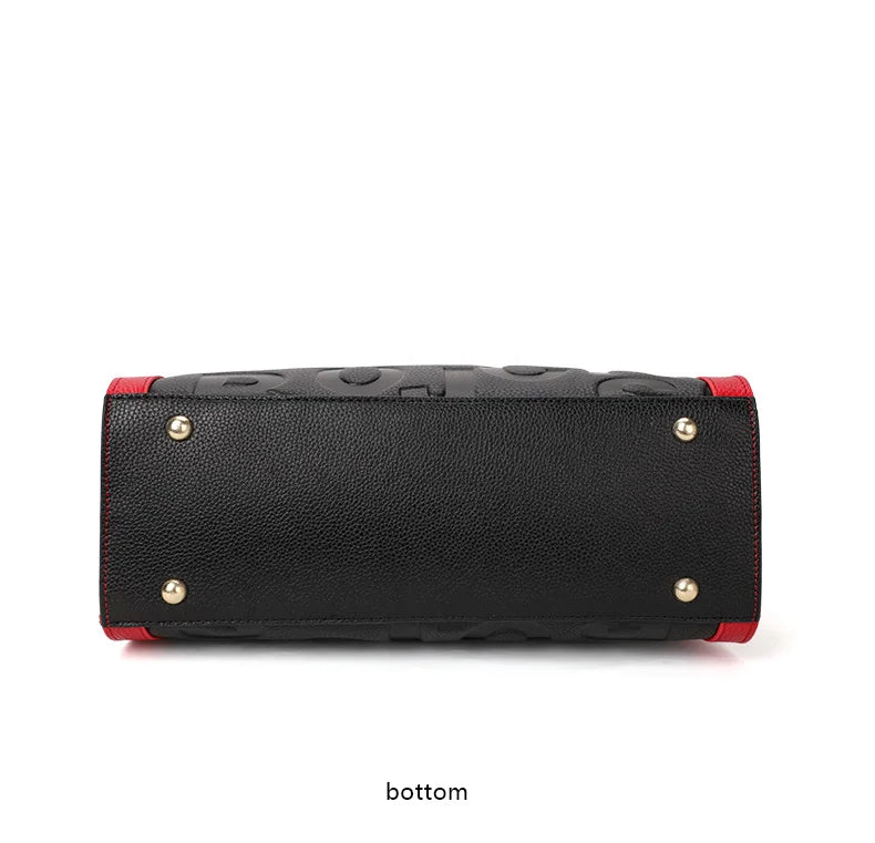 Genuine leather letter printed women's handbag new large capacity contrasting leather crossbody bag