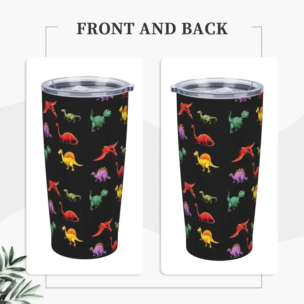 Stainless Steel Tumbler Dinosaur Silhouette Mugs Cup With Straws Animal Beach Cold Drink Water Bottle Insulated Thermal Mug