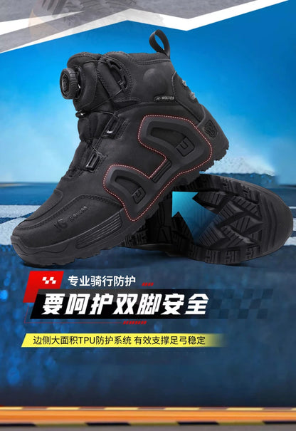 Motorcycle Riding Boots Waterproof Cowhide Leather Breathable Anti-Slip Wear-Resistant Touring Moto Shoes for Men Women