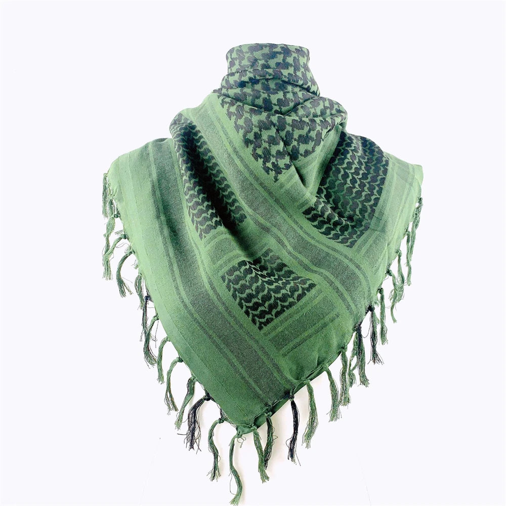 100% Cotton 110 X 110cm Hunting Scarf Shemagh Tactical Desert Keffiyeh Head Neck Scarf Arab Wrap with Tassel