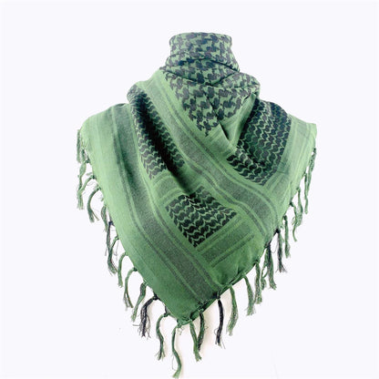 100% Cotton 110 X 110cm Hunting Scarf Shemagh Tactical Desert Keffiyeh Head Neck Scarf Arab Wrap with Tassel