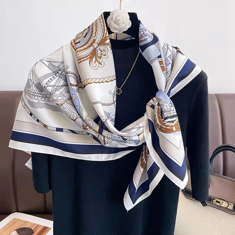 Luxury2025Square Silk Scarf for Women 90*90Hijab Hair Bands Neckerchief Female Satin Shawl Ribbon Headband Fashion Wraps