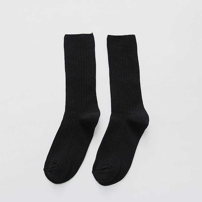 1 Pair Retro Women Cotton Loose Socks Autumn Winter Knitting Solid Color Long Black Korean Japanese Student Girls Stockings