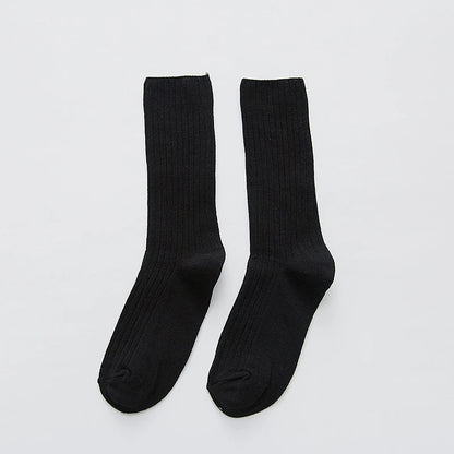 1 Pair Retro Women Cotton Loose Socks Autumn Winter Knitting Solid Color Long Black Korean Japanese Student Girls Stockings