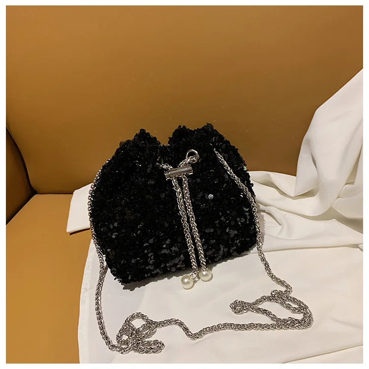 Good-looking Personality Sequin Women's New Korean Bucket Bag Bright Eyes Style Fashion Crossbody Dinner Single Shoulder Bags