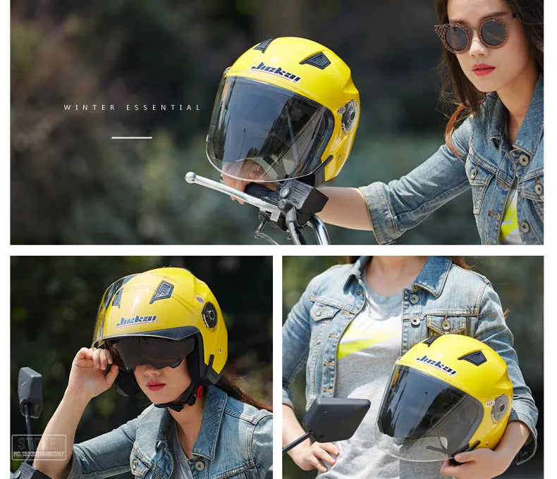 JIEKAI Motorcycle Half Helmet Men Dual Lens Scooter Moto Casco Village Riding Capacete De Moto Motocross Helmets