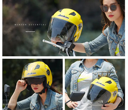 JIEKAI Motorcycle Half Helmet Men Dual Lens Scooter Moto Casco Village Riding Capacete De Moto Motocross Helmets